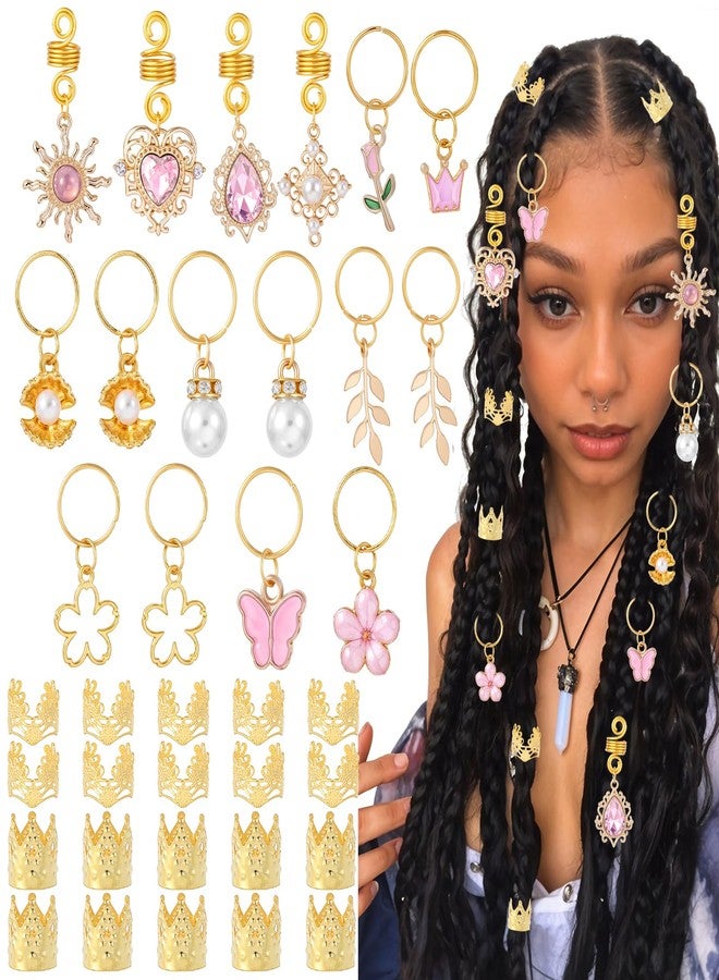 Nogeqi 36 Pcs Pink Crystal Hair Charms for Braids, Butterfly Hair Clips for Women,Pearl Rings for Braids Accessories,Multi Style Loc Jewelry for Women Fashion Styling - Image 1